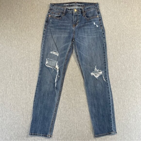 Old Navy Jeans Women’s Size 2R Blue Boyfriend Straight Leg Destroyed Medium Wash - Picture 1 of 10